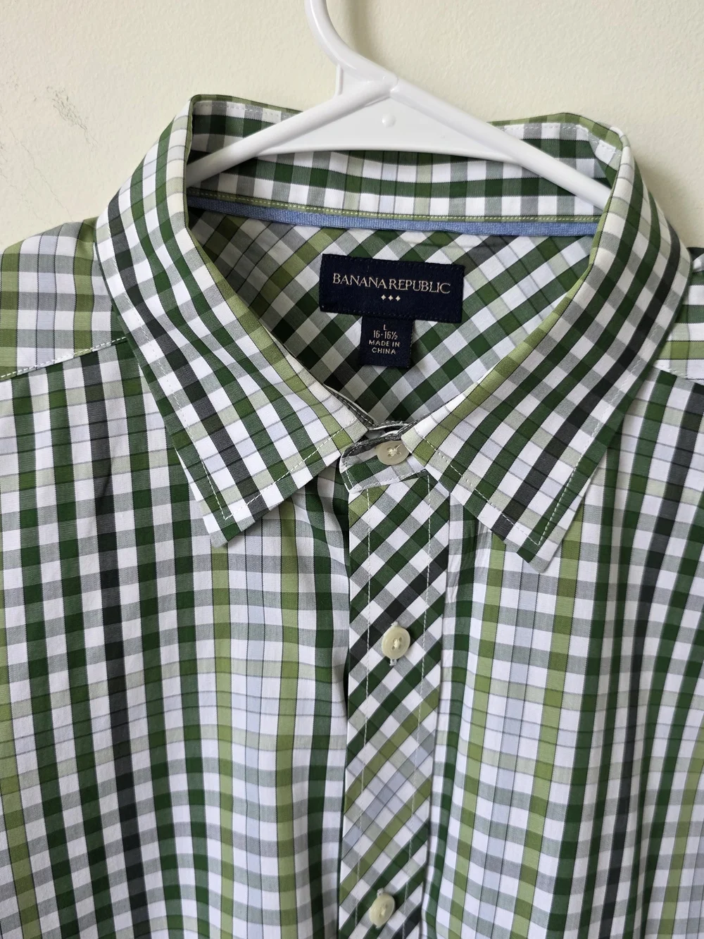 Banana Republic Green and White Checked Dress Shirt